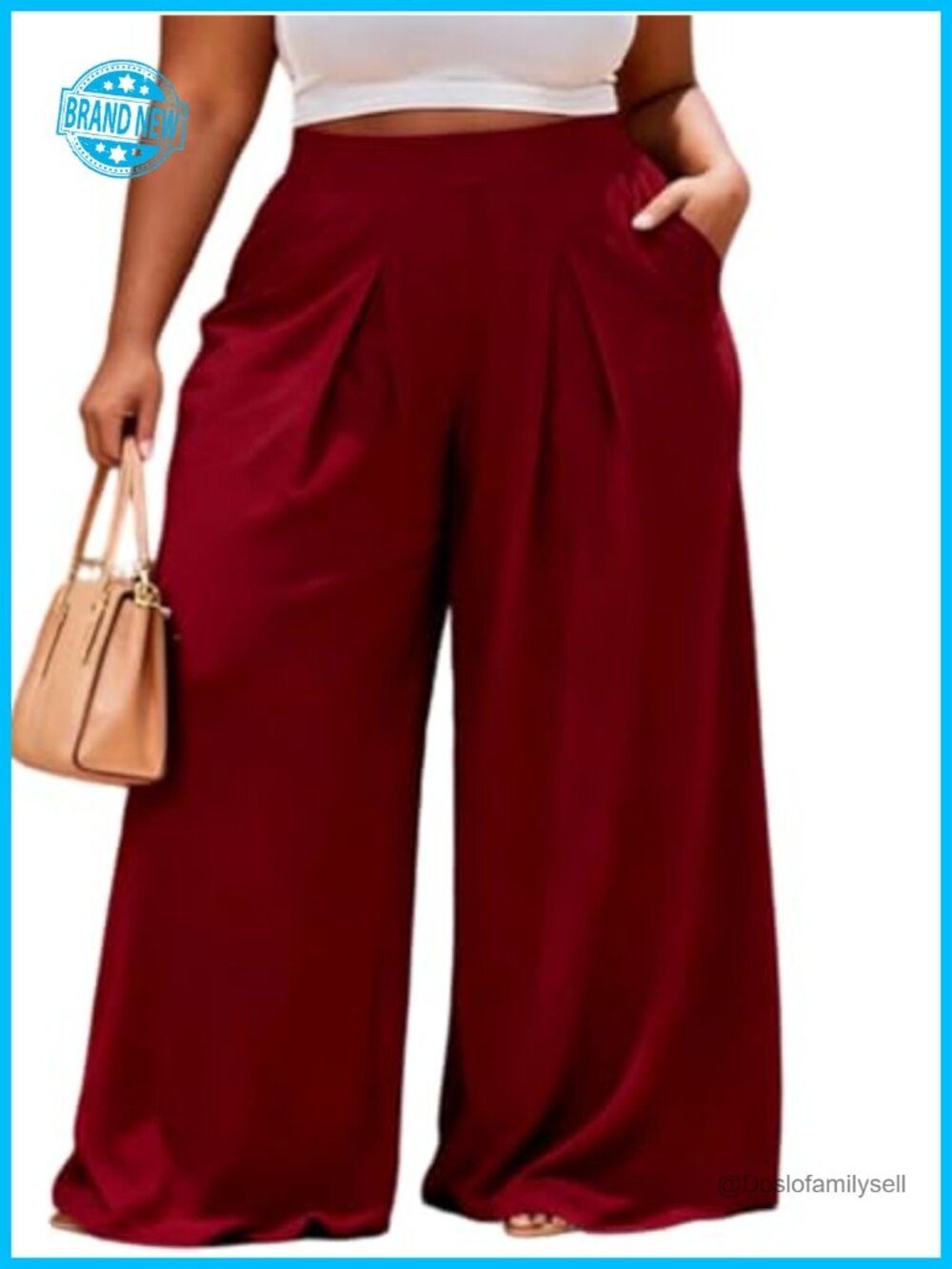 Plus Size Wide Leg High Waisted Palazzo Pants with Pockets Flowy Lounge Trousers